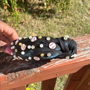 Black Beaded Baseball Headband